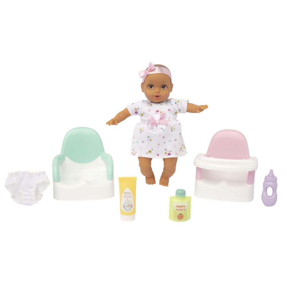 My Lil’ Baby Playsets 8” Dolls Feed & Go Playset Girl Doll Brunette w/ Brown Eyes 9-Pieces