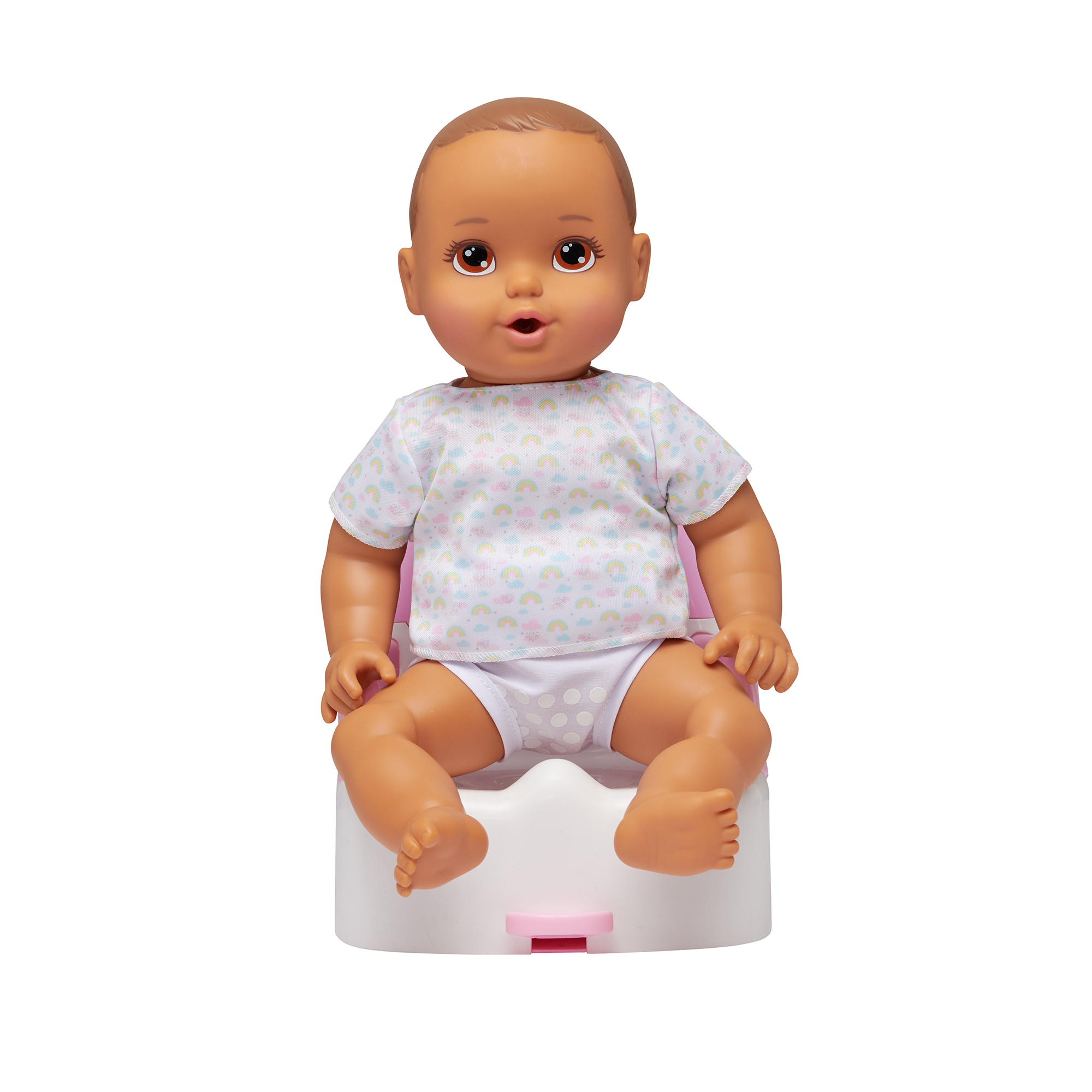 14" Feed & Wet w/ 14'-inch' Brunette Hair/Brown Eyes Baby Doll 3-pieces Makes Flushing Potty Sounds
