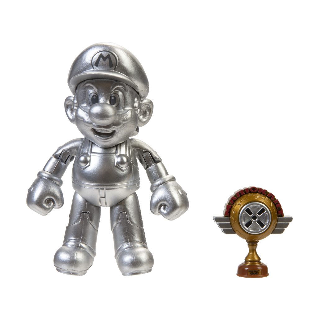 Super Mario Articulated Action Figure 4″ Metal Mario w/ Trophy
