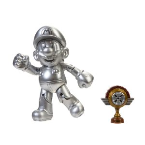 Super Mario Articulated Action Figure 4″ Metal Mario w/ Trophy