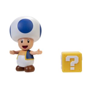 Super Mario Articulated Action Figure 4″ Blue Toad w/ Question Block Wave 21