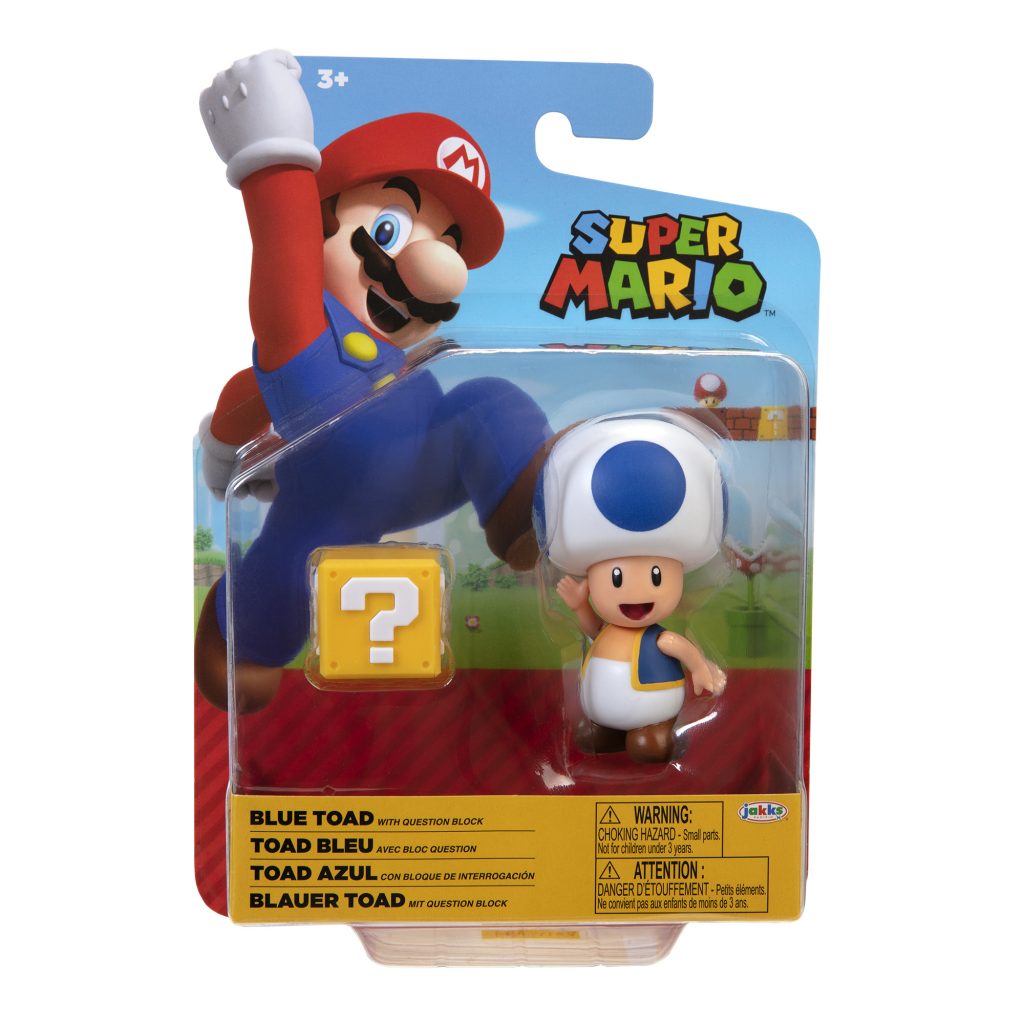 Super Mario Articulated Action Figure 4″ Blue Toad w/ Question Block Wave 21