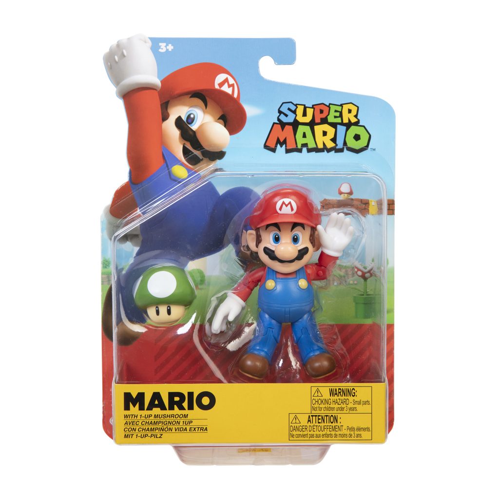 Super Mario Articulated Action Figure 4″ Mario w/ 1 Up Mushroom Wave 22