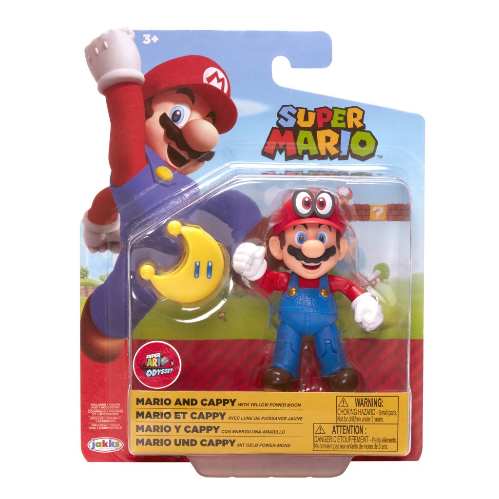 Super Mario Articulated Action Figure 4" Mario and Cappy w/ Yellow Power Moon Wave 24