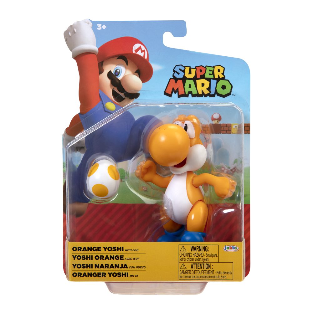Super Mario Articulated Action Figure 4″ Orange Yoshi w/ Egg Wave 24