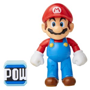 Super Mario Articulated Action Figure 4″ Mario w/ POW Block
