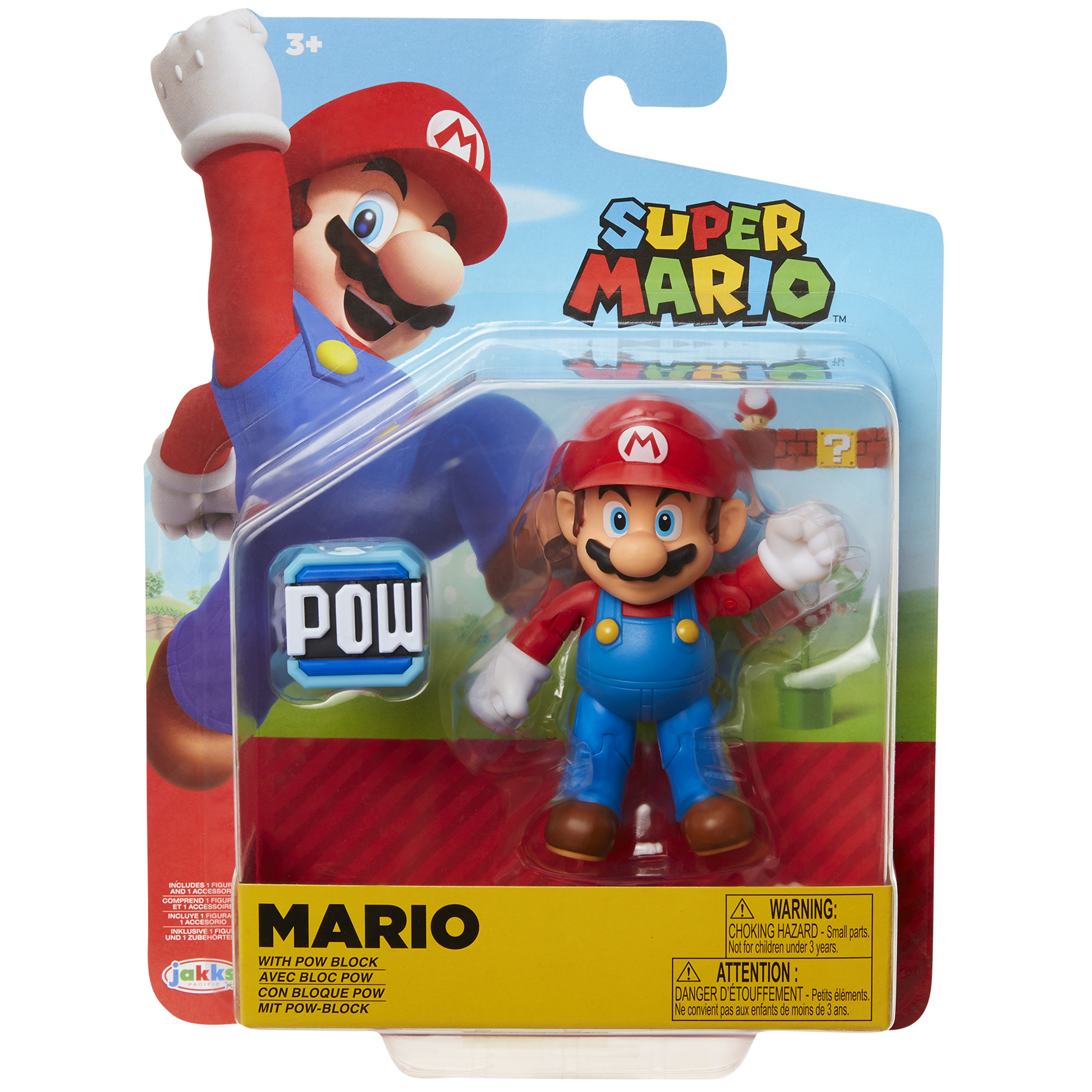 Super Mario Articulated Action Figure 4″ Mario w/ POW Block