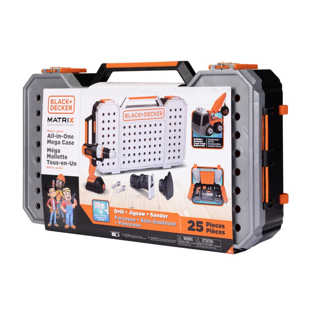 Black+Decker Kids Tool Set All-in-One Mega Case Workshop with Electronic  Toy Matrix Drill, Jigsaw and Sander Attachments, 25 Tools & Accessories,  Play