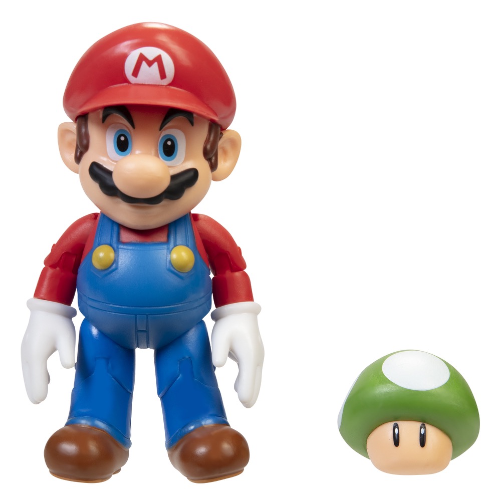 Super Mario Mario 4-inch Articulated Figure with 1-Up Mushroom