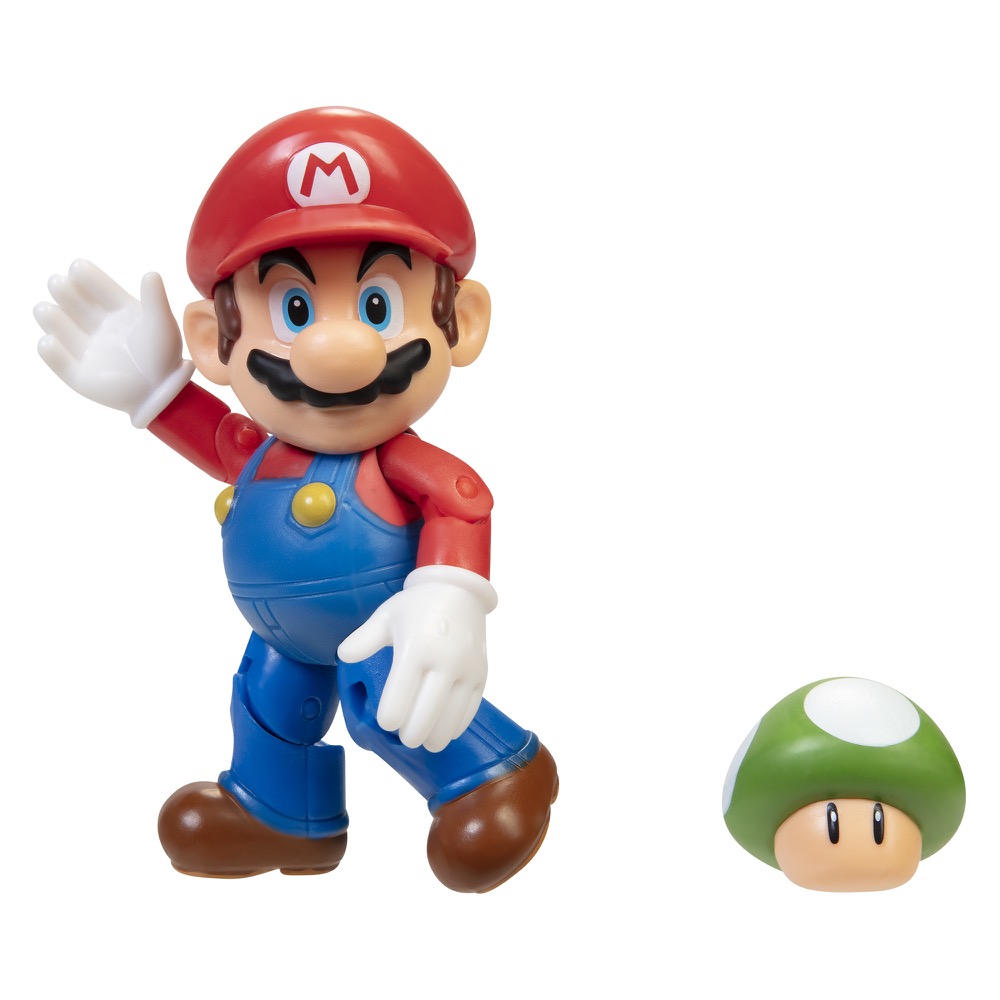Super Mario Mario 4-inch Articulated Figure with 1-Up Mushroom